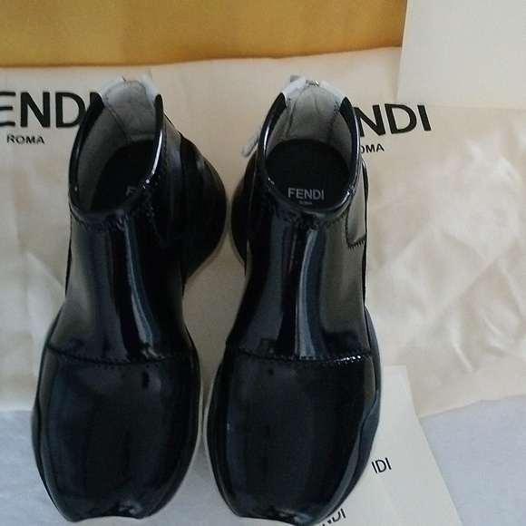 Fendi Black Glossed Neoprene Zip Sneakers Size 5.5/36 - Picture 12 of 16
